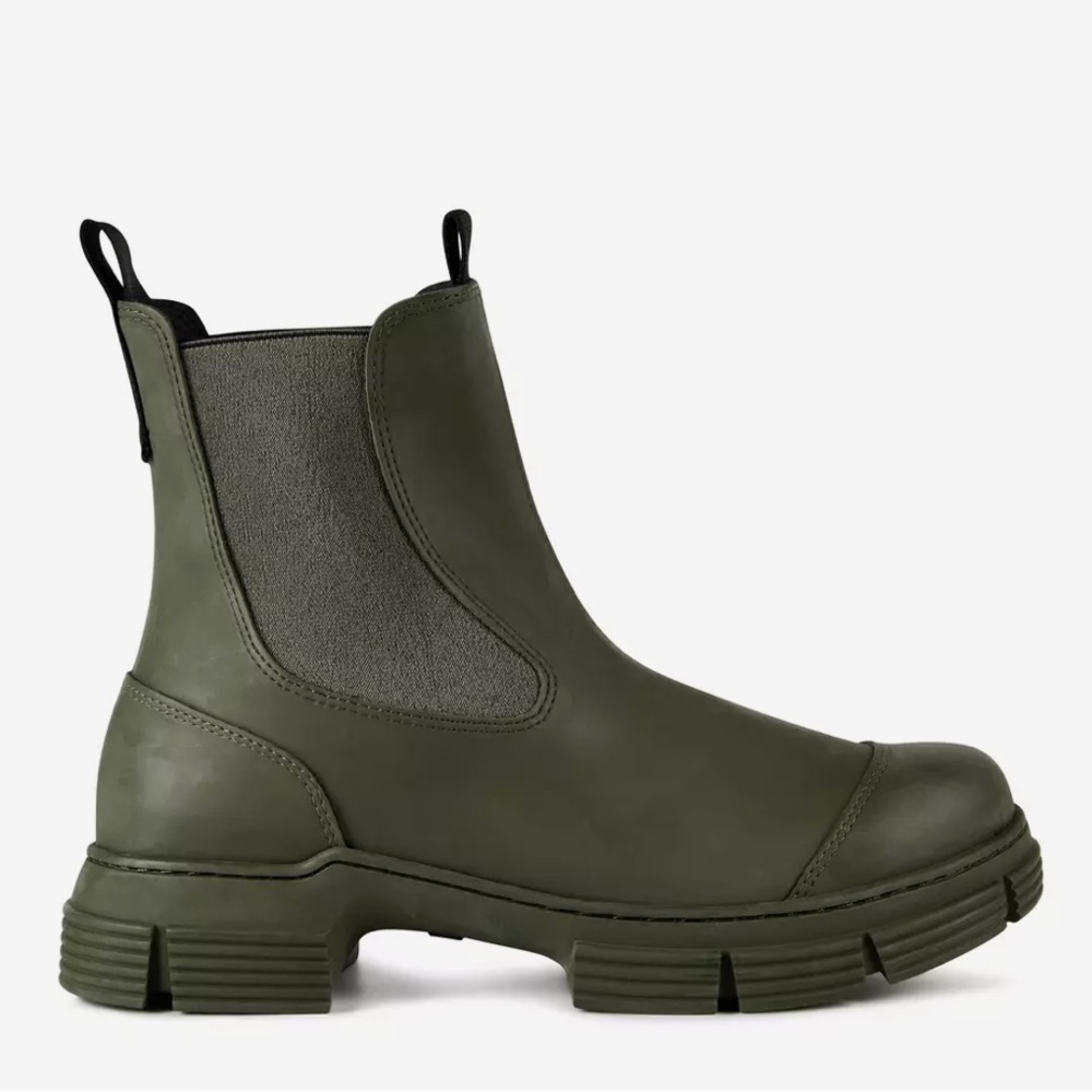 GANNI City Boots Mid Calf Boots Chunky Soles in Green Size 6